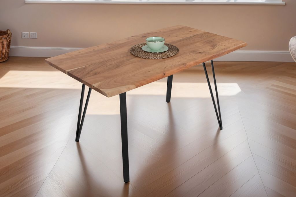 Esstisch Baumkante massiv Akazie natur 120 x 80 cm Metallgestell schwarz CELIA