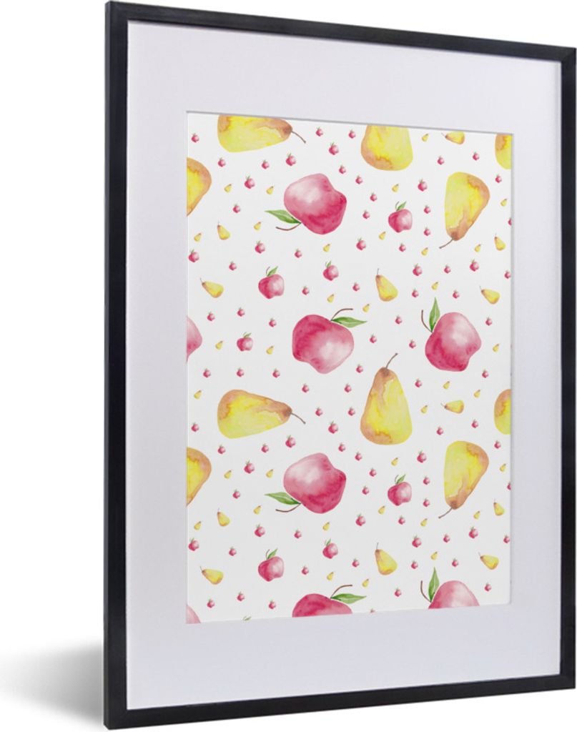 MuchoWow Gerahmtes Poster Obst - Aquarell - Muster 30x40 cm - Poster mit Schwarzem Bilderrahmen Wandposter Rahmen Foto Bilder - Wandposter Schlaf...