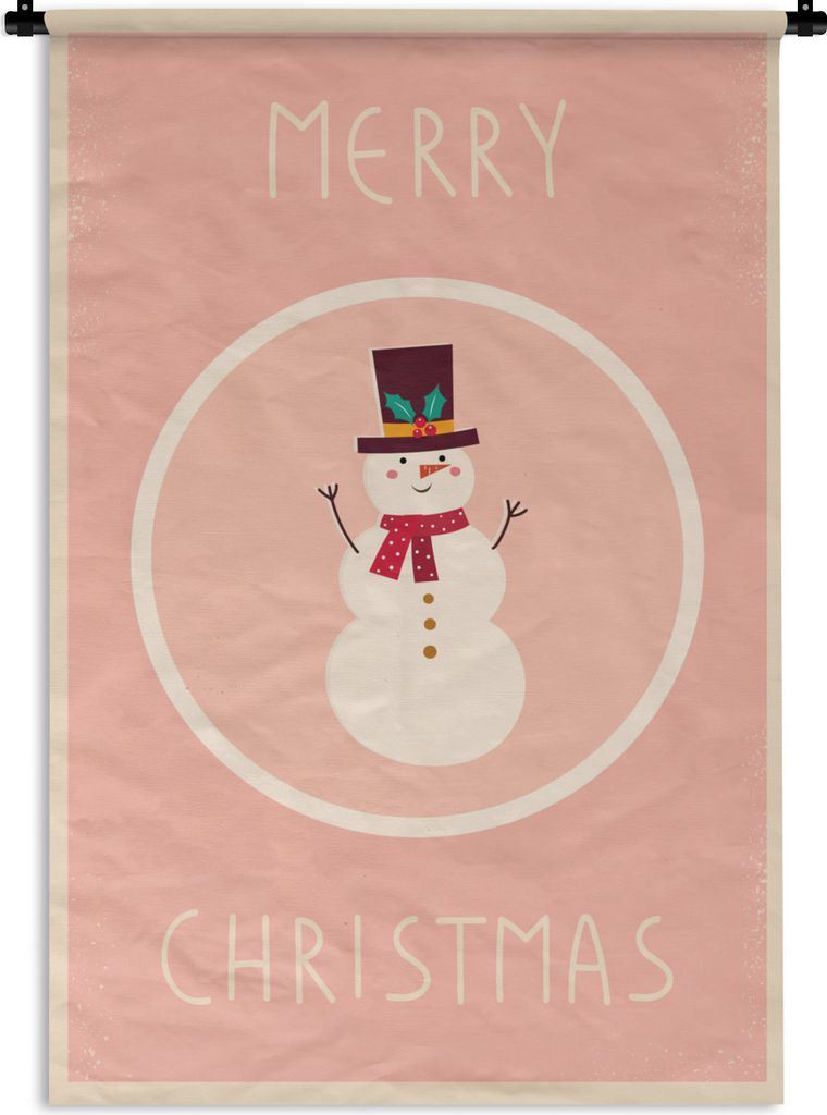 MuchoWow Wandteppich Wandbehang Schneemann - Zitate - Weihnachten - Frohe Weihnachten - Rosa - Winter 60x90 cm Tapisserie Dekoration Wandtuch - F...