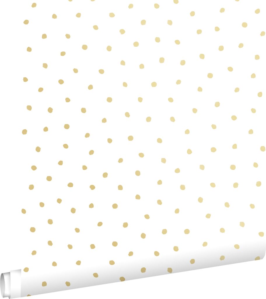 ESTAhome Tapete Punkte Gold und Weiß 53 cm x 10.05 m