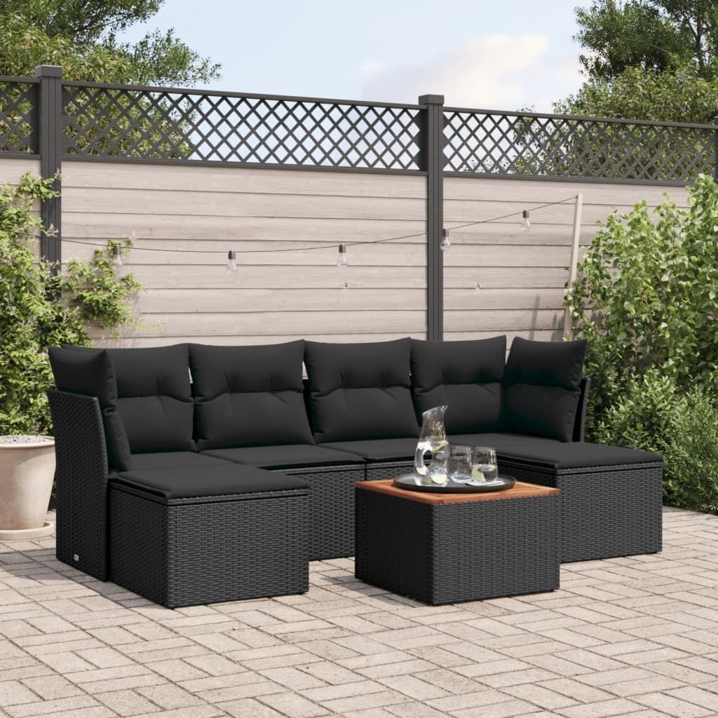 Gartenmöbelgarnituren - 7-tlg. Garten-Sofagarnitur mit Kissen Schwarz Poly Rattan Möbel21