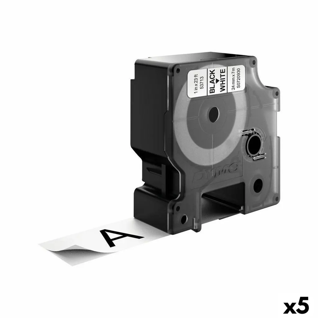 Ruban pour Étiqueteuse Dymo D1 24mm Noir/Blanc Lot de 5 Recharges