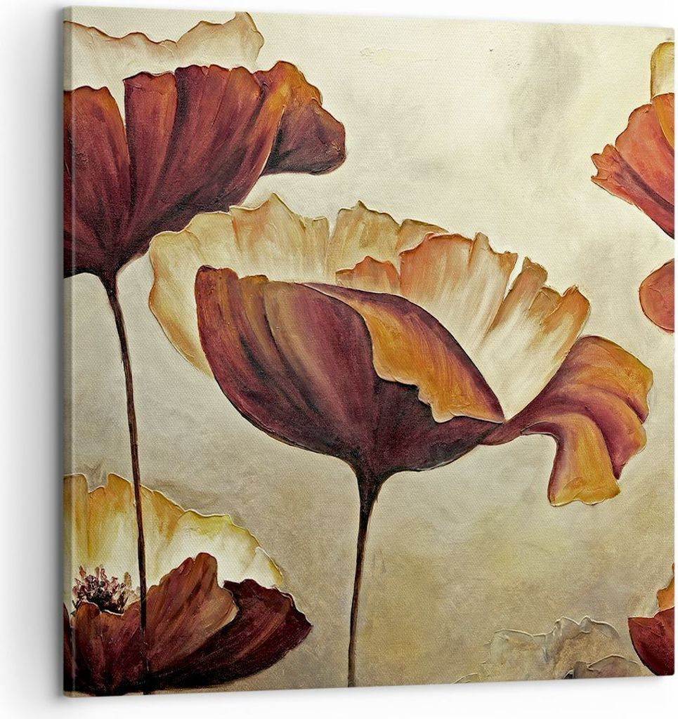 Bild auf Leinwand - Leinwandbild - Mohn Blume Wiese - 60x60cm - Wand Bild - Wanddeko - Wandbilder - Leinwanddruck - Bilder - Kunstdruck - Wanddekor...