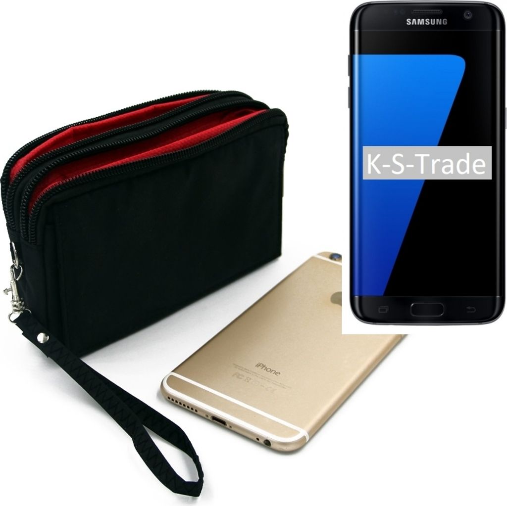 K-S-Trade Schutz Hülle Handy Hülle kompatibel mit Samsung Galaxy S7 edge Gürteltasche Travelbag Handytasche mit Zusatzfächern, schwarz