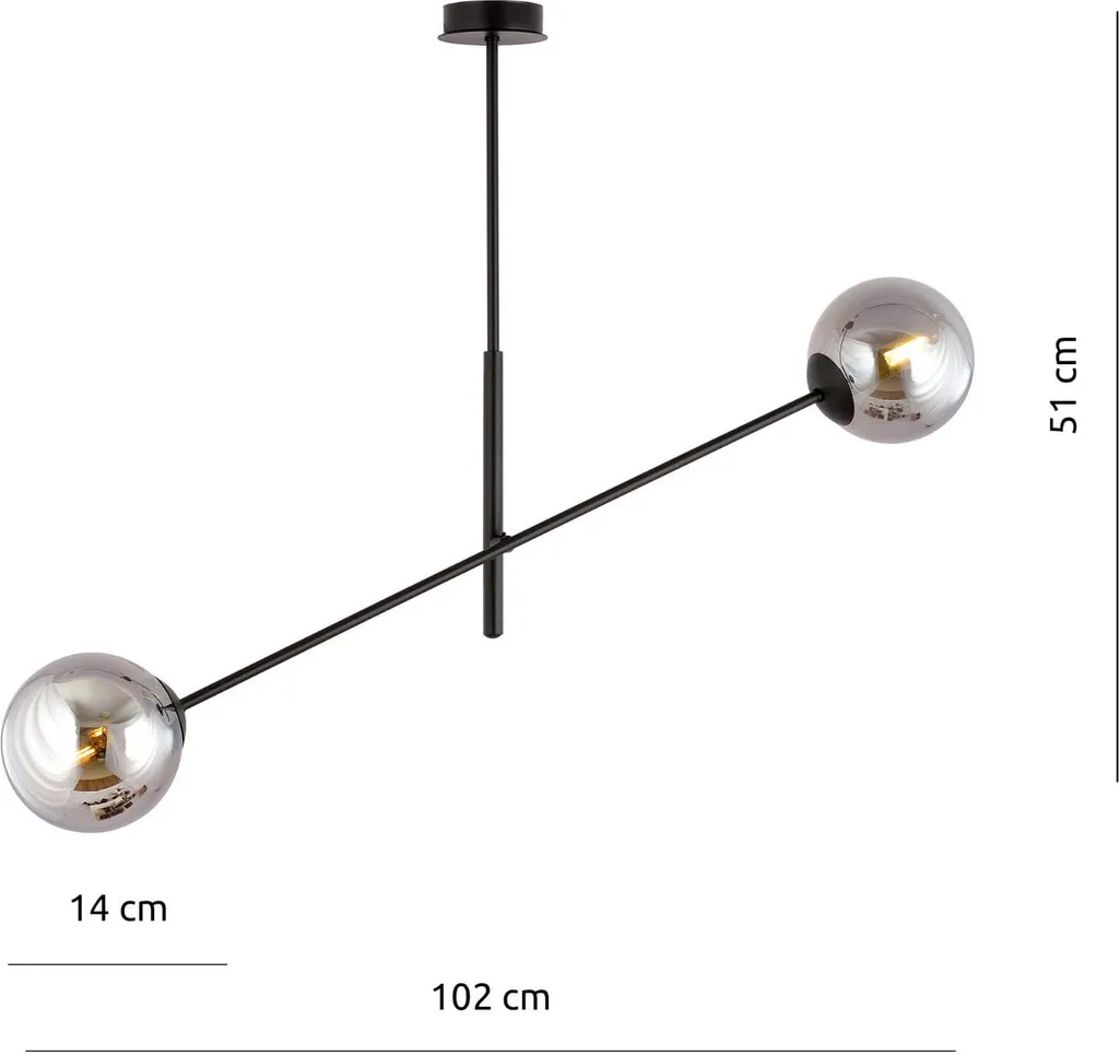 Suspension Double Métal Noir et Graphite 1167/2 Emibig Linear 2xE14 - 3