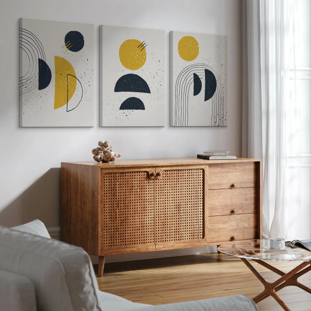 Décoration Murale Triptyque Abstraction Boho : Set de Toiles 30x40 cm - 7