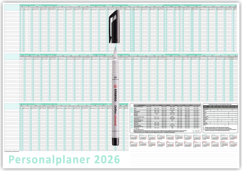 Urlaubsplaner / Personalplaner 2026 nass abwischbar mit Produktbild 