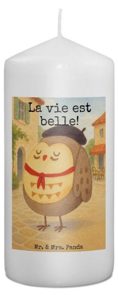 Mr. & Mrs. Panda Kerze Eule Frankreich Design 15 x 7 cm - Weiß - Geschenk, Spruch, Eulen, Erinnerungslicht, Wachskerze, Stumpenkerze, Bedruckte, L...