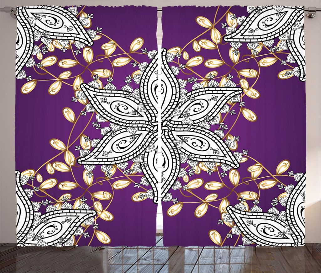 ABAKUHAUS marokkanisch Rustikaler Vorhang, Vintage Blumenblütenblätter, Wohnzimmer Universalband Gardinen mit Schlaufen und Haken, 280 x 245 cm, ...