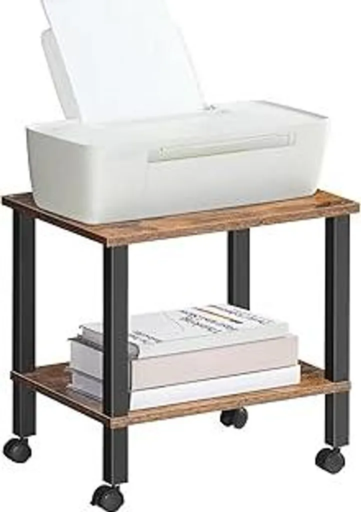 HOOBRO Tavolo per stampante a 2 livelli, carrello per stampante con ruote bloccabili, supporto per stampante sotto la scrivania, scaffale per stampante, supporto per stampante 38 x 28 x 38 cm, per ufficio, fax, marrone scuro e nero EBF38PS01