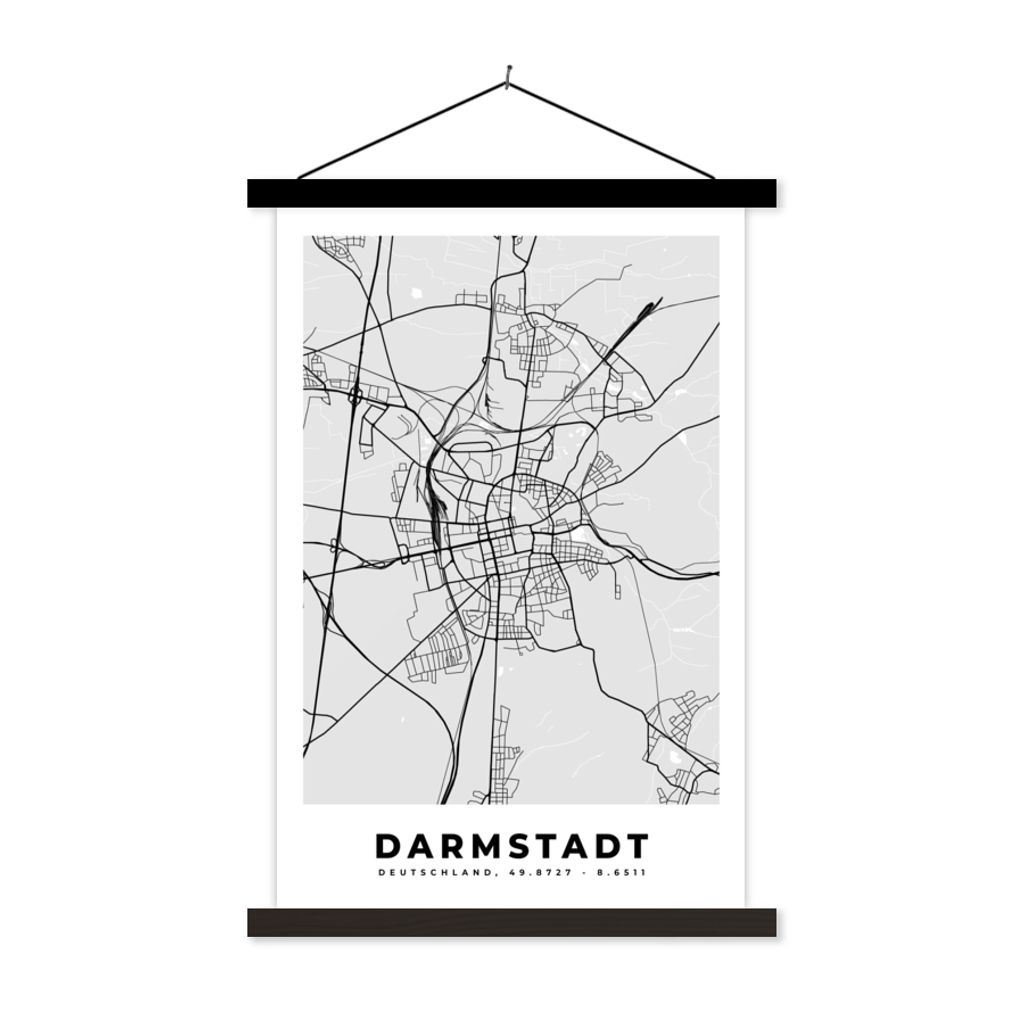 MuchoWow Textilposter Karte - Darmstadt - Deutschland - Stadtplan - Karte 40x60 cm mit schwarzem Rahmen - Wanddekorationen