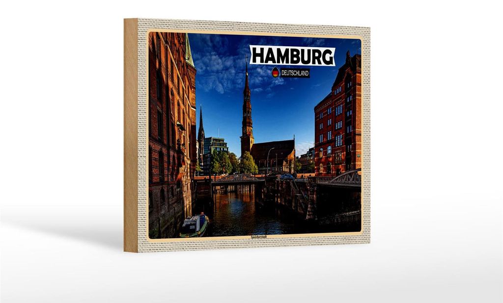 Holzschild Städte Hamburg Speicherstadt Architektur 18x12 cm