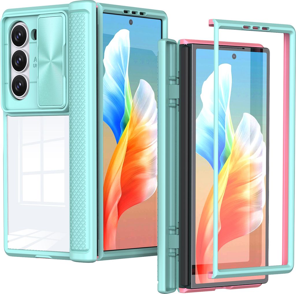 Hülle für Samsung Galaxy Z Fold 6 Transparent TPU Bumper Scharnierschutz Schutzhülle mit Schiebe Kamera Schutz Hellblau