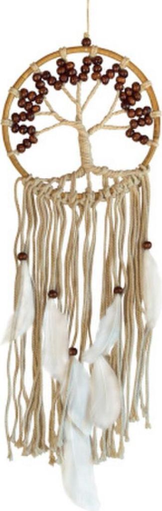 Traumfänger "Tree of Life" Rattan/Baumwolle braun mit Holzperlen