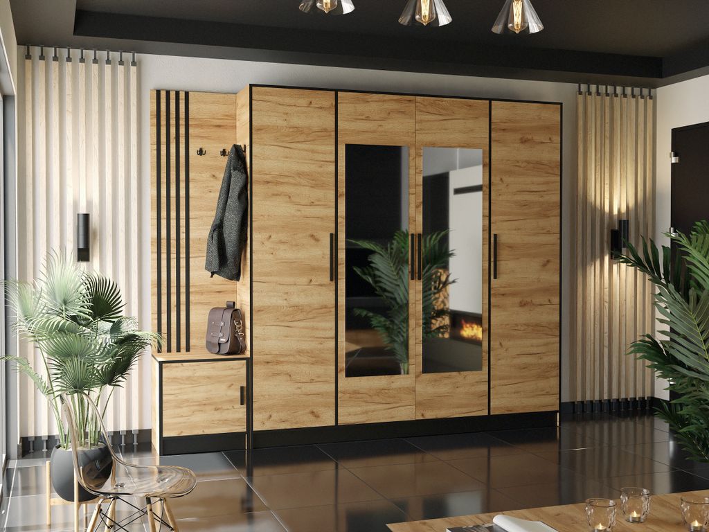 KIER FURNITURE Šatní Skříň Se Sedákem, Oak Craft Gold - Obrázek produktu 