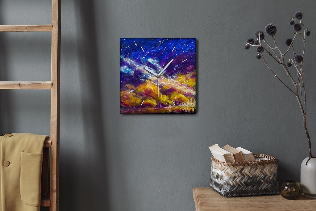 Coloray Hodiny Unikátní 30x30 cm Tiché hodiny Pro obývací pokoj a kuchyň Nástěnné hodiny Plátno Bílé ručičky hodin - Chlapec s lucernou