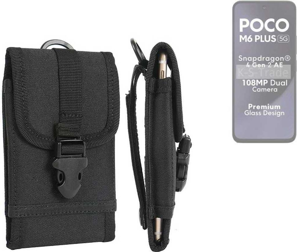 K-S-Trade Holster Handy Hülle kompatibel mit POCO M6 Plus 5G Holster Handytasche Gürtel Tasche Schutz Hülle Robust Outdoor schwarz