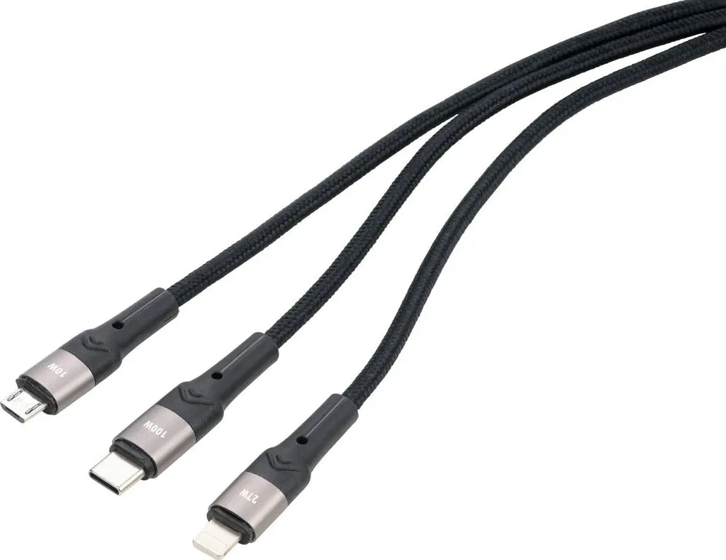 Câble de charge TROIKA DREIZACK PRO 1,2m USB-C vers Micro-USB et Lightning