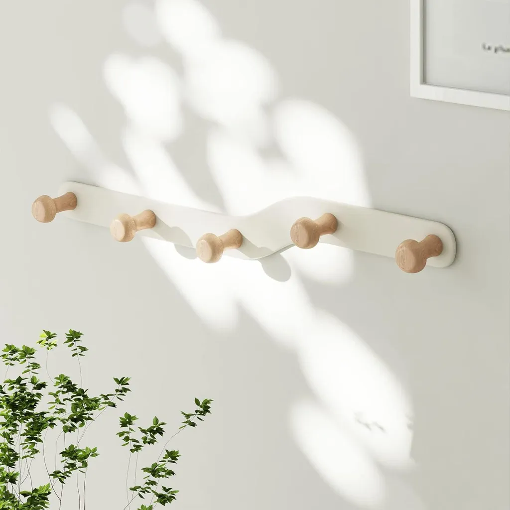 Porte-manteau pour enfants 5 crochets en bois sans percer mural - Chêne