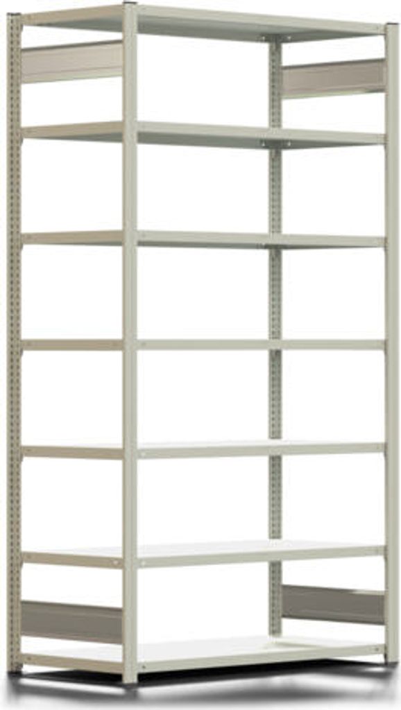 Büroregal mit Tiefenriegel - 150 kg - 2.325 x 1.285 x 600 mm - 7 Böden - 6 Ordnerebenen - Grundregal - lichtgrau - Steckregal BERT