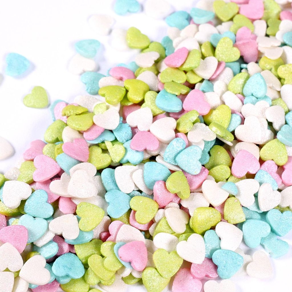 Streuselheld Pastell Herzen 40g Zuckerstreusel Herz Mix in Pastellfarben, essbare Streudeko für Torten, Cupcakes & Kekse, Tortendeko & Kuchendeko