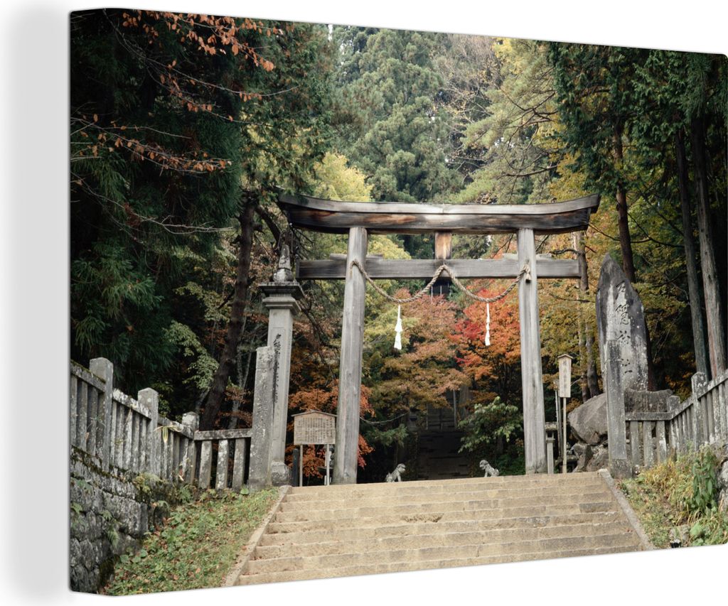 OneMillionCanvasses - Leinwandbilder - 140x90 cm, Eine Treppe führt zu einem japanischen Torii-Tor, Wandbilder Kunstdruck Wanddekoration - Foto ...