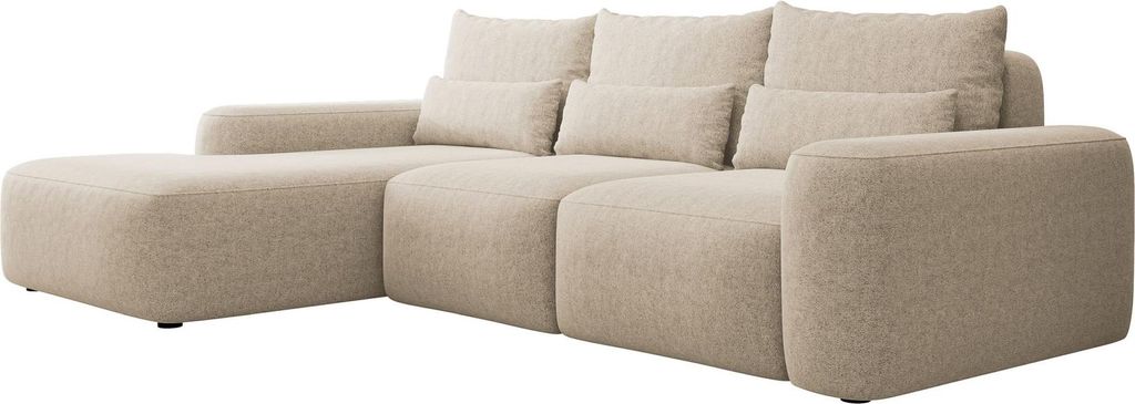 Selsey Carnos – Ecksofa mit Schlaffunktion, Lendenkissen, Chenille, Beige, links