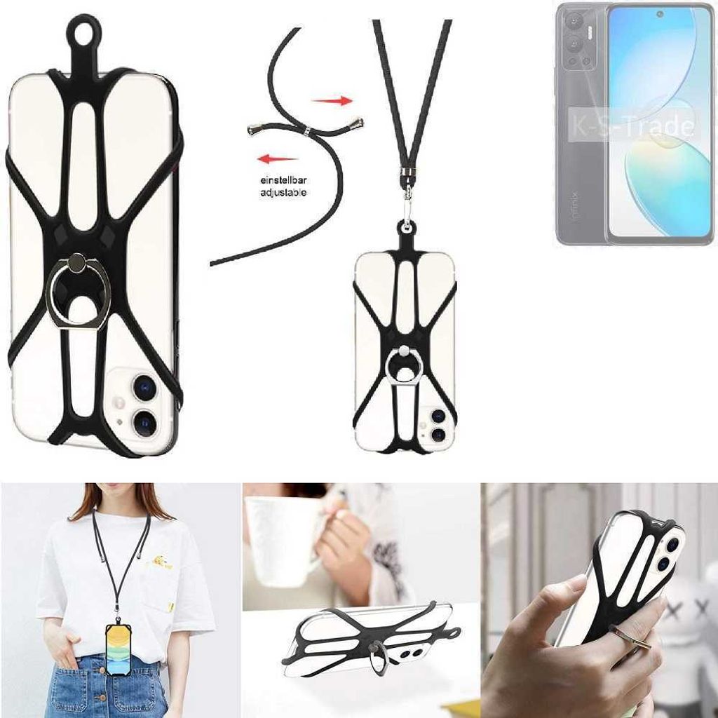 K-S-Trade 3in1 Handykette Handyband Handykordel Halsband Smartphone-Ring Handy-Ring kompatibel mit Infinix Hot 12i Fingerhalterung Handyring