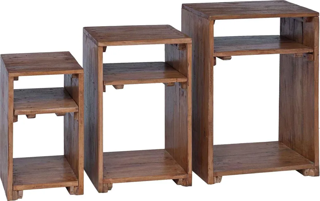 Set 3 Tavolini da Salotto vidaXL in Legno Massello di Mogano Marrone
