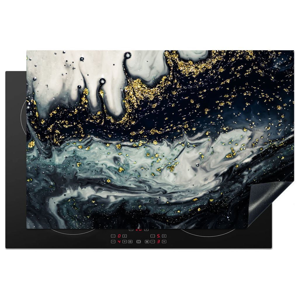 KitchenYeah Herdabdeckplatte Marmor - Abstrakt - Gold - Luxus , 76x51cm, Küche Deko, Glaskeramikkochfeld Herdabdeckung, Abdeckplatte fùr Kochfeld