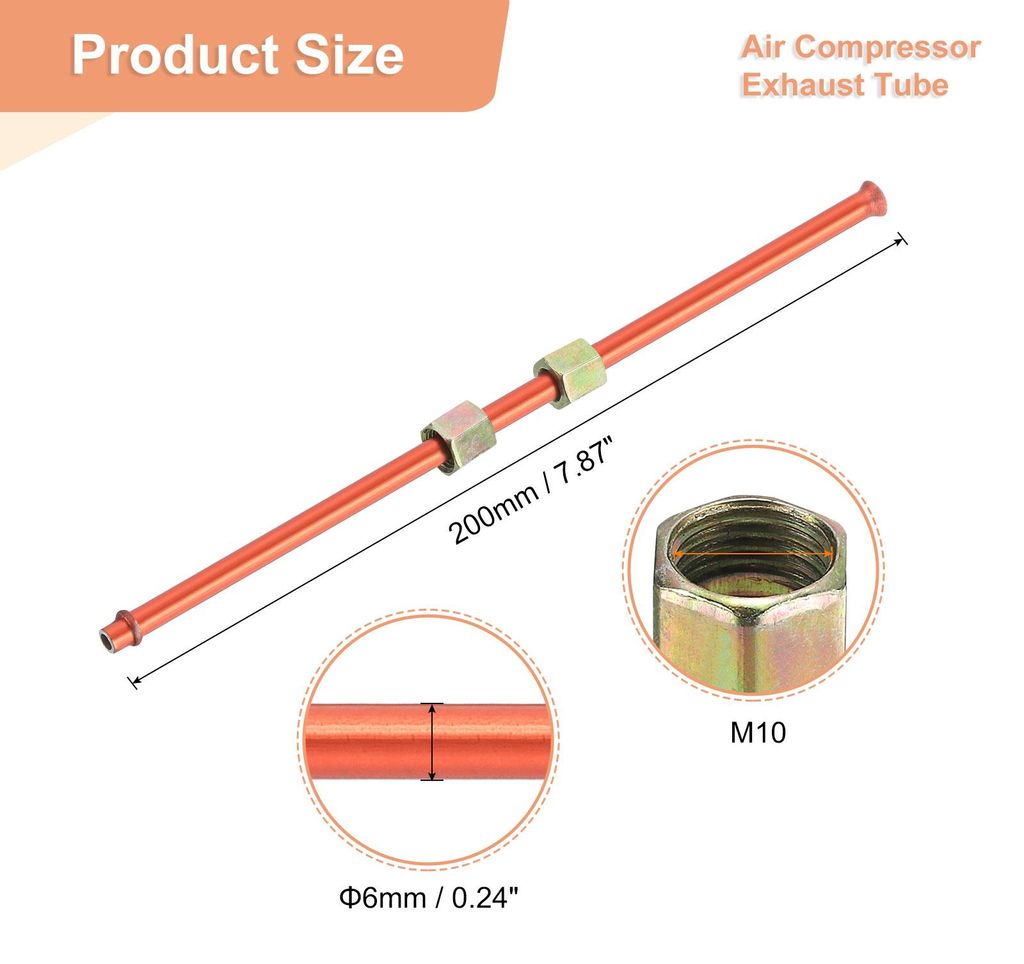Luftkompressor-Auspuffrohr, 3/8" Gewindedurchmesser 8" L?nge Sechskantmutter Aluminiumrohr Luftrohr Kompressor-Hardware-Zubeh?r Ersatzteile (Gestan...