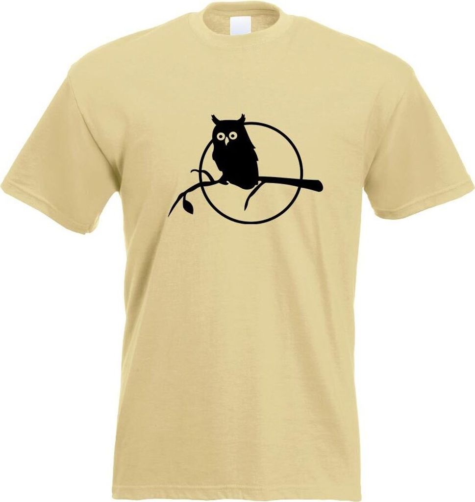 Kiwistar - T-Shirt - Khaki - Eule auf einem AST - Owl Branch Motiv Bedruckt Funshirt Design Print - mit Motiv Bedruckt - Funshirt Design - Sport - ...