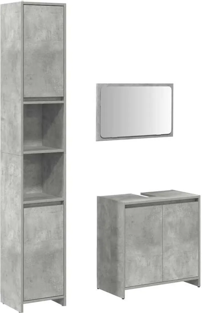 vidaXL Set Mobili Bagno 3 Pezzi Grigio Cemento | Arredo Moderno