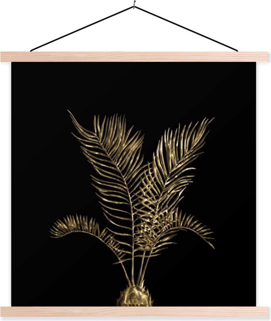 MuchoWow Textilposter Gold - Pflanzen - Blatt 60x60 cm mit holzfarbenen Rahmen - Wanddekoration
