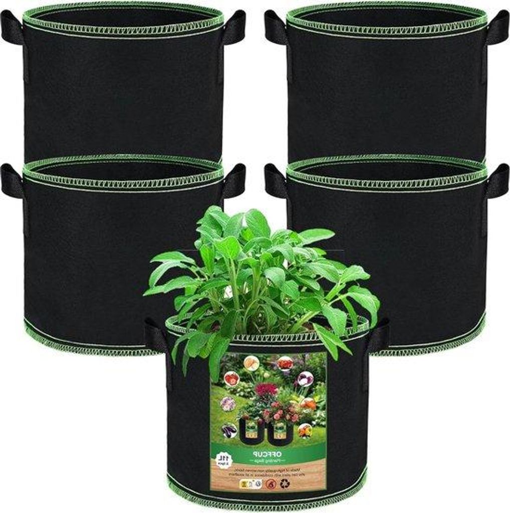 Atemende Pflanztüten 11L schwarz 5er Set mit Handgriffen