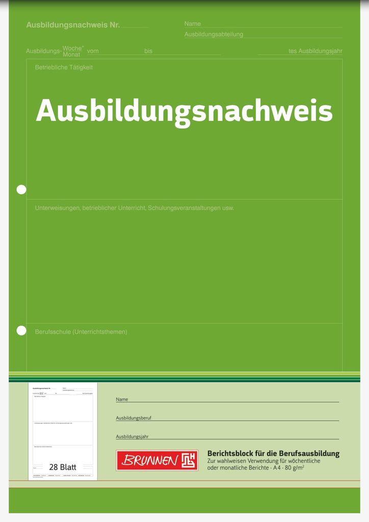 Brunnen Ausbildungsnachweis, A4, blanko, weiß