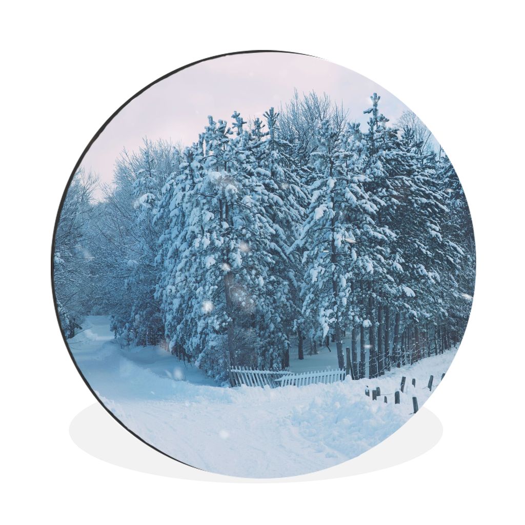 MuchoWow Aluminium Wandkreis Wald - Schnee - Winter Ø 60 cm Wanddeko Modern Wohnzimmer - Wand Kreis - Wandbild - Schlafzimmer - Aluminium Bild -...