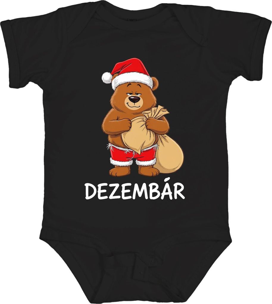 DEZEMBÄR Weihnachtsbär Cartoonbär Weihnachten Geschenk Wichteln Unisex Baby Body, Schwarz, 0/3