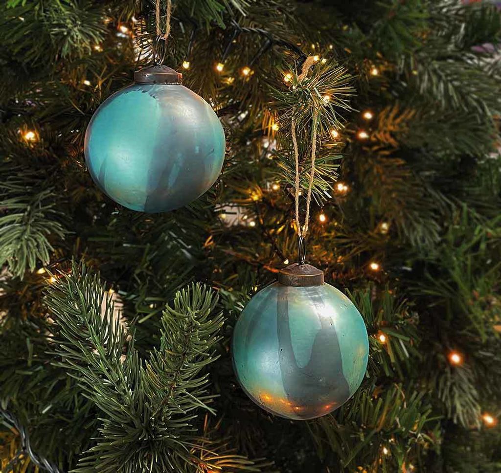 Christbaumkugeln Petrol Echt Glas 2 Stück Vintage-Stil Shabby Weihnachtskugeln