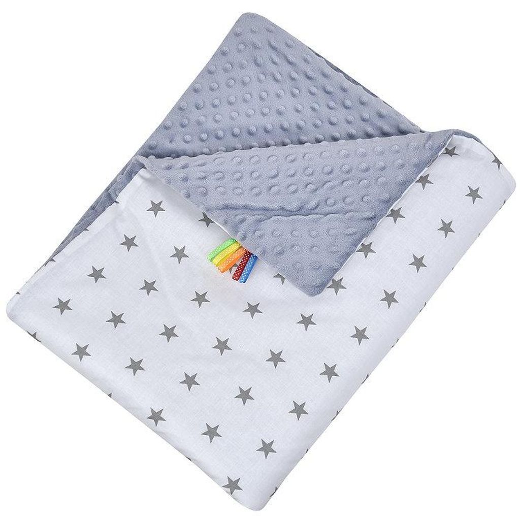 Babydecke Minky Kuscheldecke für Babys 75x100 cm Baumwolle Kinderwagen Krabbeldecke Little Stars - grau