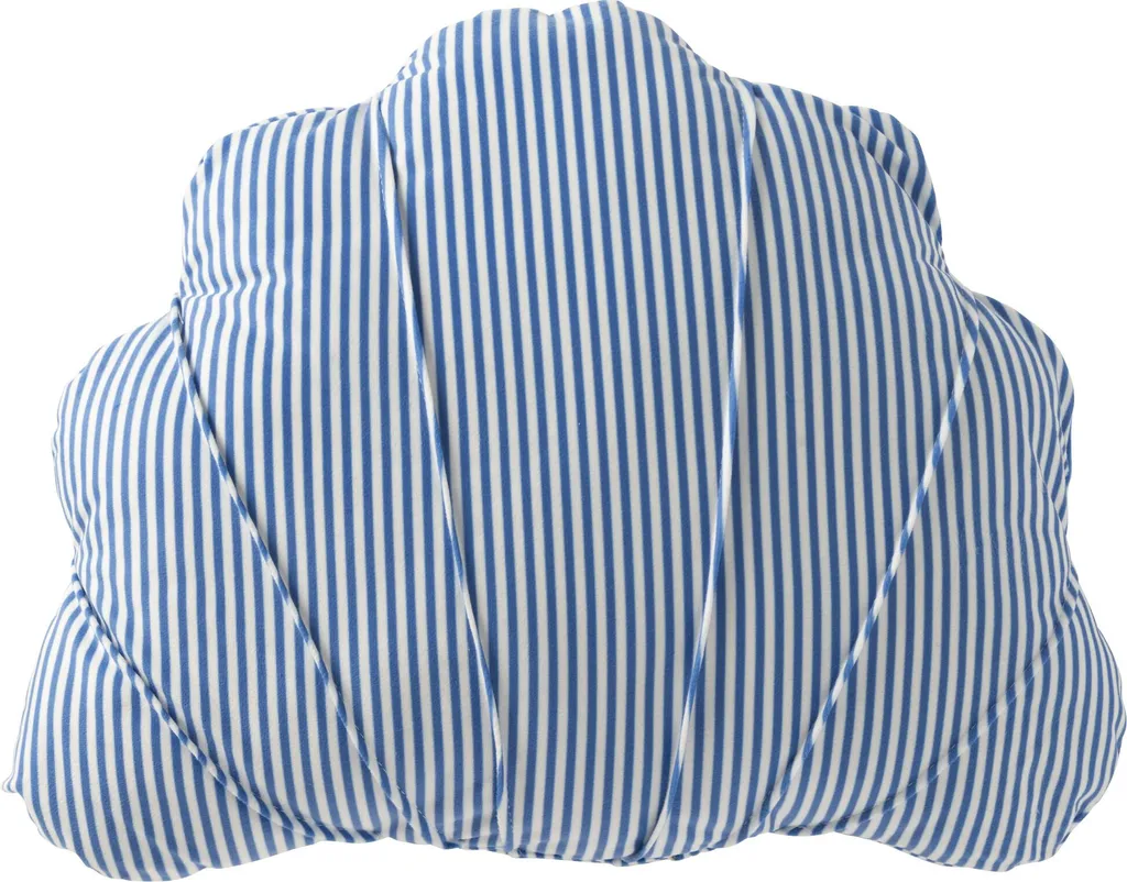 Coussin Coquillage Rayé J-Line Bleu et Blanc en Polyester 45x45 cm