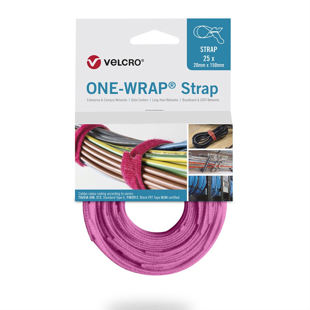 VELCRO One Wrap Strap 20mm x 330mm, 25 Stück, rosa