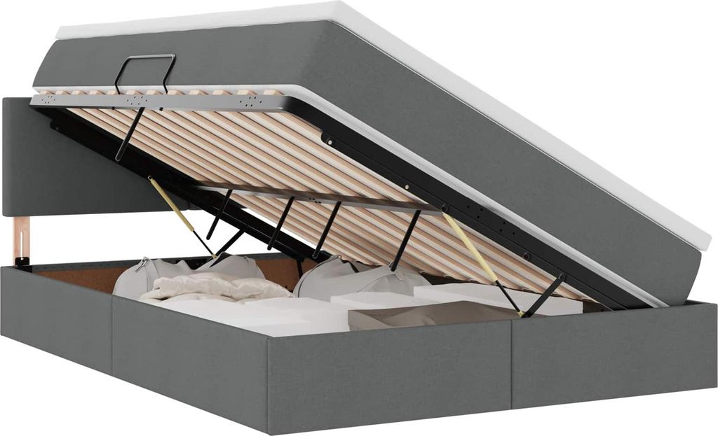Bett mit Stauraum und LED mit LED Dunkelgrau 140 x 190 cm Stoff