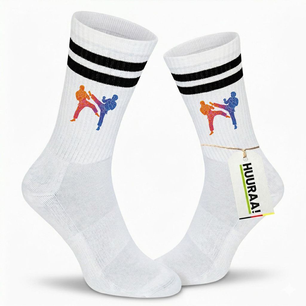 Huuraa Unisex Socken Taekwondo bunte Silhouette 42/46 Black Baumwolle Tennissocken Geschenkidee