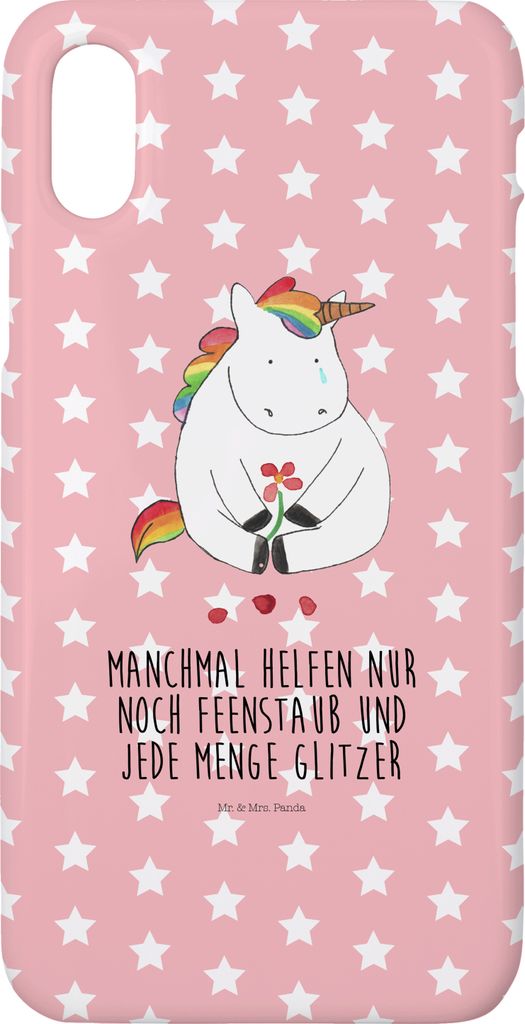 Mr. & Mrs. Panda Iphone 10 Handyhülle Einhorn Traurig - Rot Pastell - Geschenk, Einhörner, Unicorn, Cover, Trauer, Blume, Liebe, Glitzer, Hülle,...