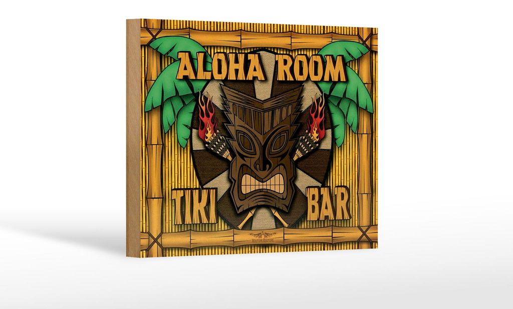 Holzschild Hinweis 12x18 cm Aloha Room Tiki Bar Deko Schild