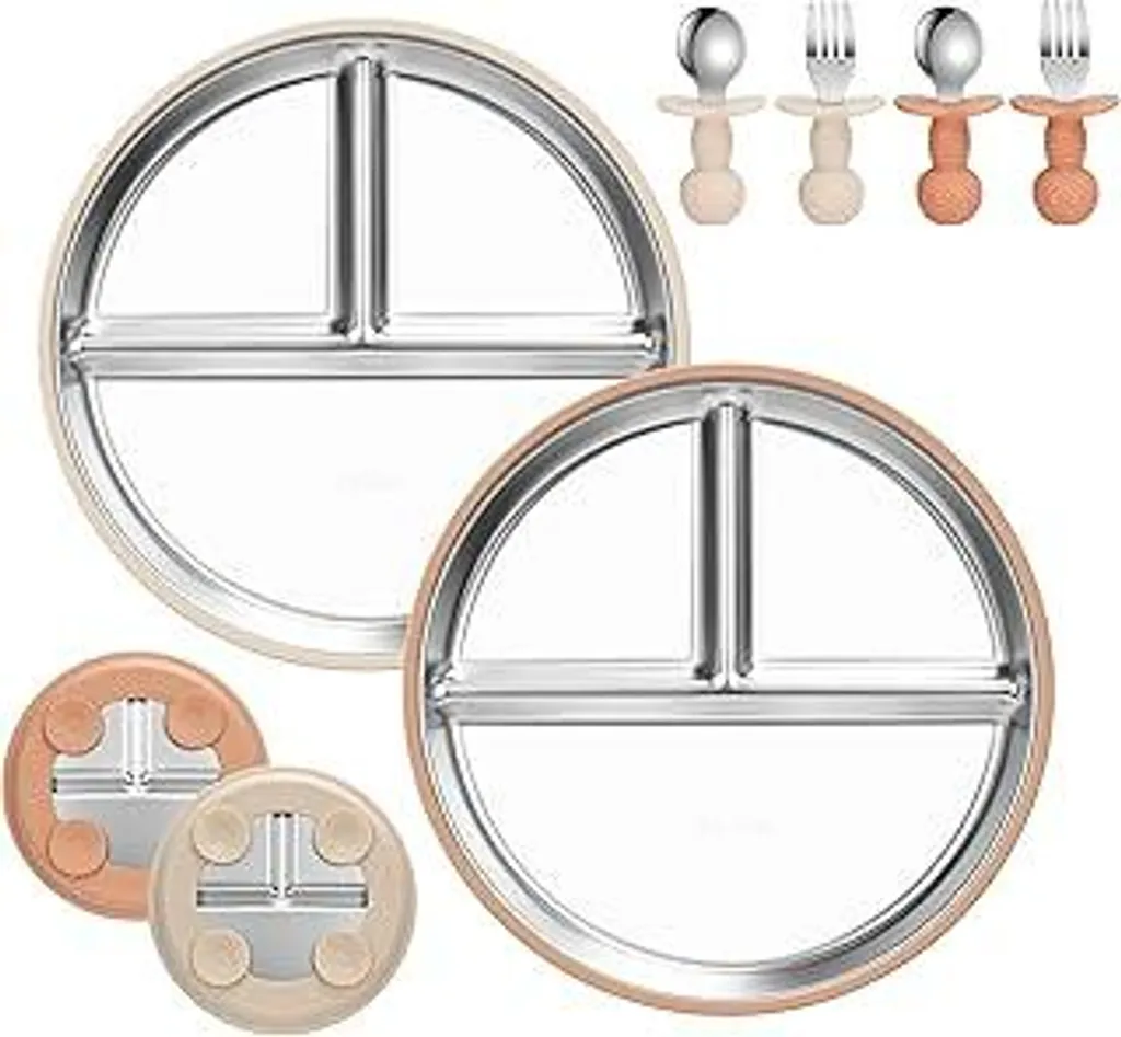 Piatti Divisi Bambini Acciaio e Silicone - Design Anti-Ribaltamento