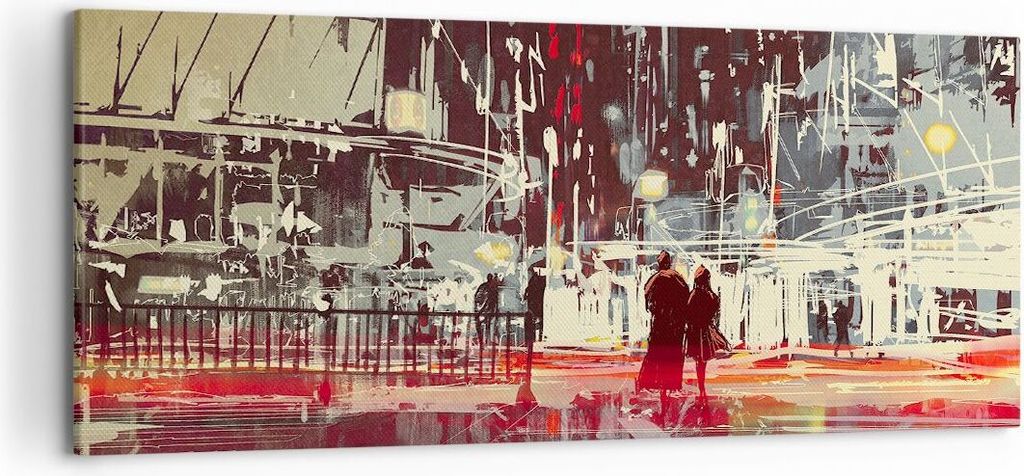 Bild auf Leinwand - Leinwandbild - Stadt Straße Nacht - 120x50cm - Wand Bild - Wanddeko - Leinwanddruck - Bilder - Kunstdruck - Wanddekoration - L...