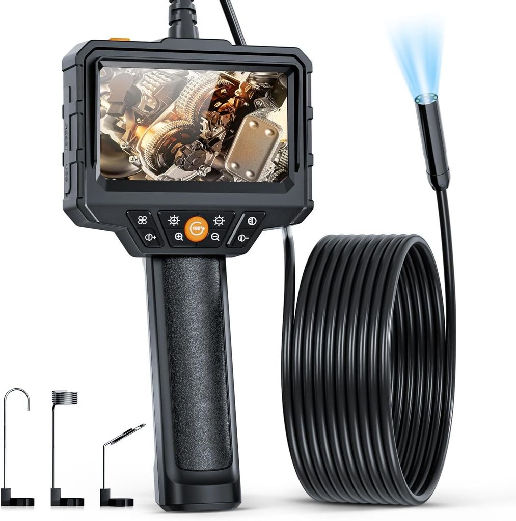 Industrielles Endoskop, Endoskopkamera 4,3-Zoll-LCD-Bildschirm, digitale Inspektionskamera, 8 LED-Leuchten, halbstarres Kabel 5 m