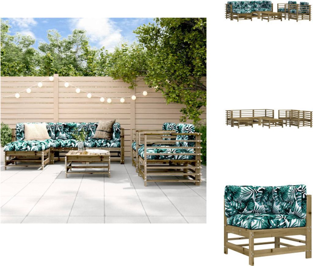 vidaXL 7-tlg. Garten-Lounge-Set mit Kissen Imprägniertes Kiefernholz - Gartenmöbel-Sets
